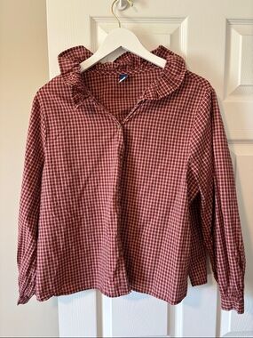 Old Navy Red and Rust Plaid Button-Down Shirt